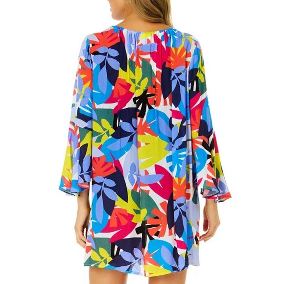 Anne Cole Floral Bell Sleeve Cover Up Tunic Dress Sz Medium New - Picture 2 of 8